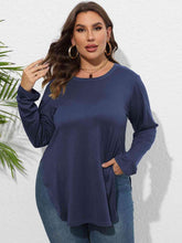 Load image into Gallery viewer, Plus Size Round Neck Long Sleeve Slit T-Shirt - Shop &amp; Buy
