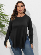 Load image into Gallery viewer, Plus Size Round Neck Long Sleeve Slit T-Shirt - Shop &amp; Buy
