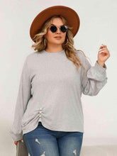 Load image into Gallery viewer, Plus Size Round Neck Ruched Long Sleeve Top - Shop &amp; Buy
