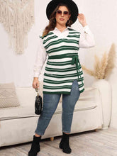 Load image into Gallery viewer, Plus Size Striped Colared Neck Tied Front Sweater Vest - Shop &amp; Buy
