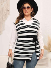 Load image into Gallery viewer, Plus Size Striped Colared Neck Tied Front Sweater Vest - Shop &amp; Buy
