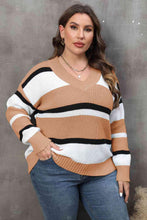 Load image into Gallery viewer, Plus Size Striped V-Neck Dropped Shoulder Sweater - Shop &amp; Buy
