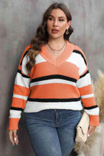 Load image into Gallery viewer, Plus Size Striped V-Neck Dropped Shoulder Sweater - Shop &amp; Buy
