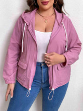 Load image into Gallery viewer, Plus Size Zip-Up Drawstring Hooded Jacket with Pockets - Shop &amp; Buy
