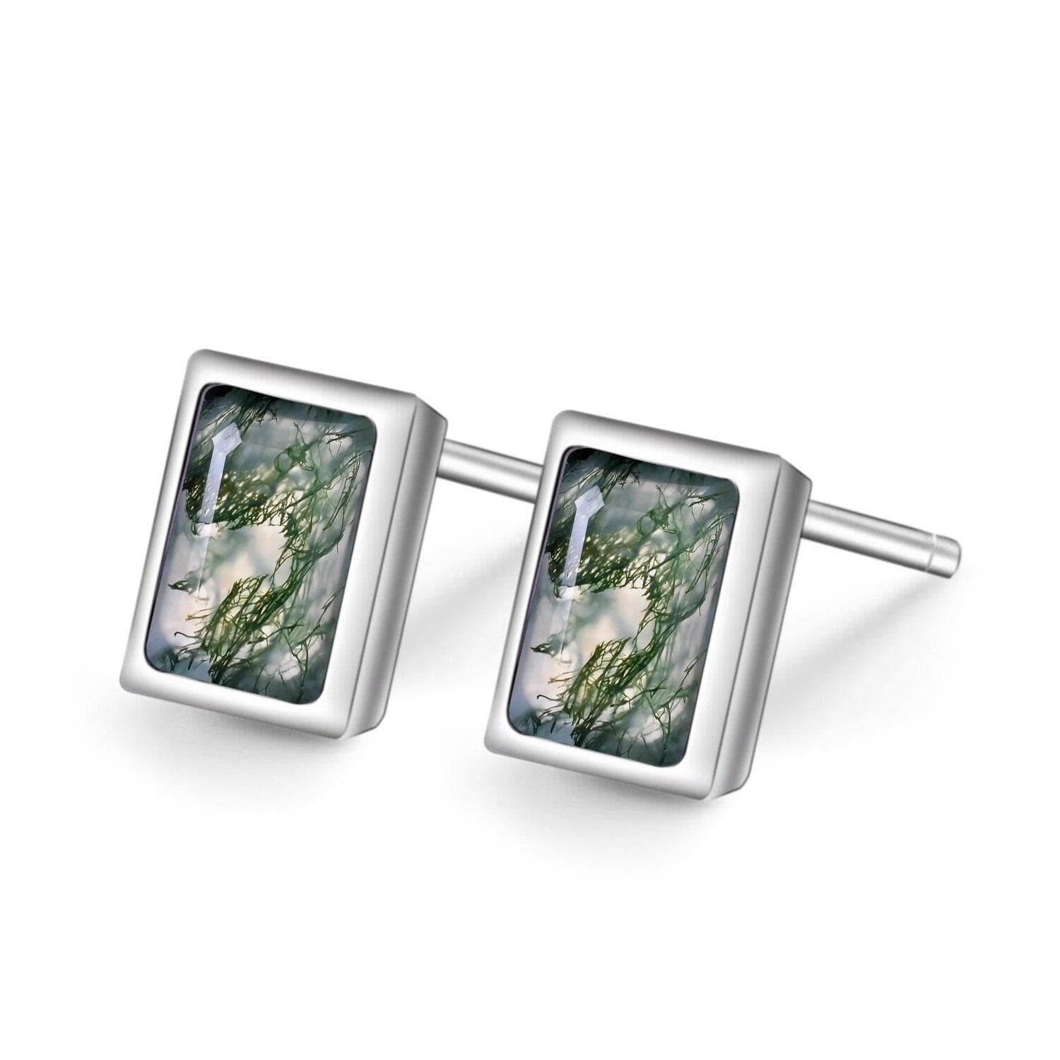 0.53Ct 4x6mm Natural Moss Agate Gemstone Stud Earrings in 925 Sterling Silver Wedding Earrings Gift For Her - Shop & Buy