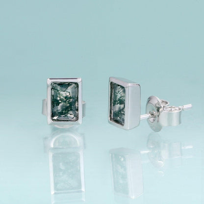 0.53Ct 4x6mm Natural Moss Agate Gemstone Stud Earrings in 925 Sterling Silver Wedding Earrings Gift For Her - Shop & Buy