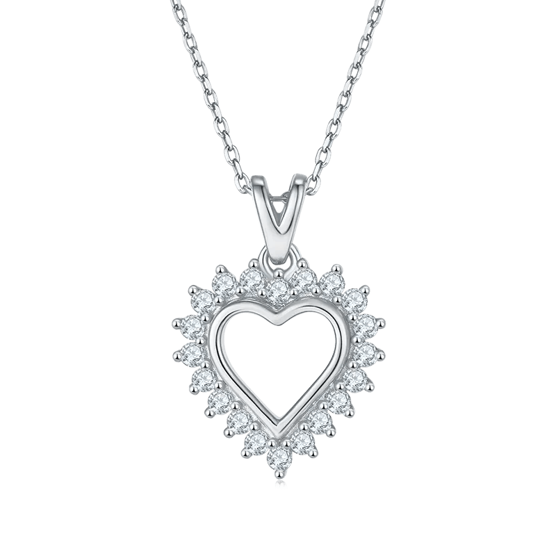 0.54Ct Round Moissanite Ladies Halo Heart Pendant Necklace in 925 Sterling Silver Wedding Jewelry Gift For Her - Shop & Buy