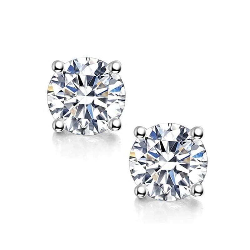 0.6ct-2ct DF Color Brilliant Round Cut Moissanite Stud Earrings 18K White Gold Plated Moissanite Silver Earrings - Shop & Buy