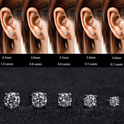 0.6ct-2ct DF Color Brilliant Round Cut Moissanite Stud Earrings 18K White Gold Plated Moissanite Silver Earrings - Shop & Buy