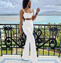 Load image into Gallery viewer, Summer New Fashion Celebrity Sexy Bandage Two-piece Set Tight Short Top &amp; High Waist Flared Trousers Pants Set
