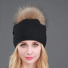 Load image into Gallery viewer, Autumn Winter Knitted Wool Hats For Women Fashion Pompon Beanies Fur Hat Female Warm Caps With Natural Genuine Raccoon Fur Cap
