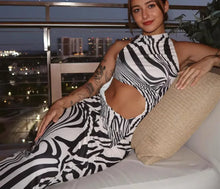 Load image into Gallery viewer, Sexy High Neck Striped Print Long Dress Ladies Summer Strapless Cut Out Club Bodycon Dress
