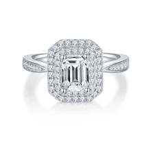 Load image into Gallery viewer, 1.0 TCW Emerald Cut D Color Classic Pave Moissanite Double Halo Engagement Ring in 925 Sterling Silver Gift For Her - Shop &amp; Buy
