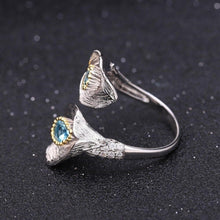 Load image into Gallery viewer, 1.25C Natural Swiss Blue Topaz Calla lily Leaf Rings 925 Sterling Silver Handmade Adjustable Ring for Women - Shop &amp; Buy
