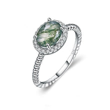 Load image into Gallery viewer, 1.3CT Oval Cut Moss Agate Gemstone Engagement Rings in 925 Sterling Silver Handmade Stripes Ring Gift For Her - Shop &amp; Buy
