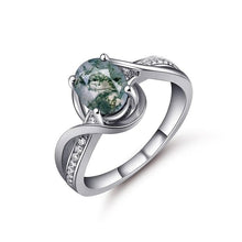 Load image into Gallery viewer, 1.3Ct Oval Cut Natural Moss Agate Gemstone Engagement Rings 925 Sterling Silver Twist Side Stone Ring Gift For Her - Shop &amp; Buy
