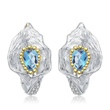 Load image into Gallery viewer, 1.68Ct Natural Swiss Blue Topaz Callalily Leaf Earrings 925 Sterling Silver Handmade Stud Earrings for Women - Shop &amp; Buy