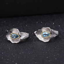 Load image into Gallery viewer, 1.68Ct Natural Swiss Blue Topaz Callalily Leaf Earrings 925 Sterling Silver Handmade Stud Earrings for Women - Shop &amp; Buy