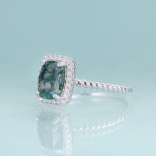 Load image into Gallery viewer, 1.78Ct 6x8mm Cushion Moss Agate Halo Engagement Rings 925 Sterling Silver Stripes Promise Ring Gift For Her - Shop &amp; Buy
