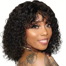 Load image into Gallery viewer, 100% Human Hair Bouncy Curly Wave Bob Wig with Bangs - 150% Density, Full Machine Crafted, Natural Black, Comfortable Fit - Shop &amp; Buy
