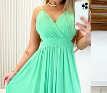 Load image into Gallery viewer, Women Elegant Solid Sexy Spaghetti Straps Deep V Neck Chiffon Lace Up Maxi Sexy Vacation Dresses
