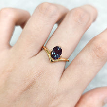 Load image into Gallery viewer, 14K Gold Plated 925 Sterling Silver Curved Ring Oval 6x8mm Solitaire Color Changing Alexandrite Engagement Ring - Shop &amp; Buy
