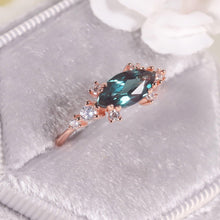 Load image into Gallery viewer, 14K Rose Gold 925 Sterling Silver Marquise Cut 5x10mm Color Changing Alexandrite Engagement Ring June Birthstone - Shop &amp; Buy
