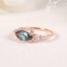 Load image into Gallery viewer, 14K Rose Gold 925 Sterling Silver Marquise Cut 5x10mm Color Changing Alexandrite Engagement Ring June Birthstone - Shop &amp; Buy
