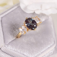 Load image into Gallery viewer, 14K Yellow Gold Plated 925 Sterling Silver Oval Cut 7x9mm Color Changing Lab Alexandrite Engagement Ring - Shop &amp; Buy
