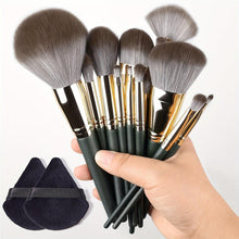 Load image into Gallery viewer, 14Pcs Professional Makeup Brush Set with 2Black Triangular Powder Puffs - Shop &amp; Buy
