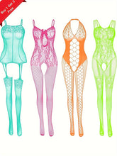 Load image into Gallery viewer, 1/4pcs Women&#39;s Plus Sexy Lingerie Bodystockings, Plus Size Jacquard Fishnet Open Crotch See-through Full Bodysuit - Shop &amp; Buy
