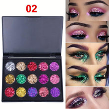 Load image into Gallery viewer, 15-Color Crystal Sparkle Eyeshadow Palette - Vibrant Glitter &amp; Glow - Shop &amp; Buy
