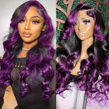 Load image into Gallery viewer, 150% Density Rich Ombre Purple Human Hair Wig - 13x4 Skunk Stripe Body Wave - Shop &amp; Buy
