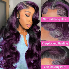 Load image into Gallery viewer, 150% Density Rich Ombre Purple Human Hair Wig - 13x4 Skunk Stripe Body Wave - Shop &amp; Buy
