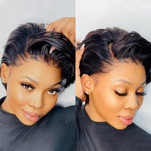 Load image into Gallery viewer, 150% Density Water Curly Pixie Bob - T Part Lace Front Human Hair Wig - 13x4x1 Remy Body Wave Style - Shop &amp; Buy
