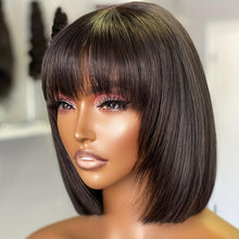 Load image into Gallery viewer, 180% Density Premium Human Hair Short Bob Wig - Seamless Glueless Machine Made with Bangs - Shop &amp; Buy
