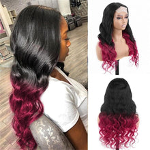 Load image into Gallery viewer, 1B Burgundy Lace Wigs Human Hair Pre Plucked 4x4 Body Wave Human Hair Wig 180% Density Wine Red Wig Colored Burgundy Wig - Shop &amp; Buy
