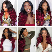 Load image into Gallery viewer, 1B Burgundy Lace Wigs Human Hair Pre Plucked 4x4 Body Wave Human Hair Wig 180% Density Wine Red Wig Colored Burgundy Wig - Shop &amp; Buy
