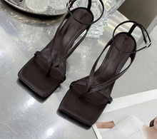 Load image into Gallery viewer, Square Head Ankle Strap Sandals Women Fashion High Heel Gladiator Narrow Band Party Dress Pump Shoes
