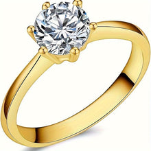 Load image into Gallery viewer, 1ct/2ct/3ct/5ct Womens Moissanite Engagement Ring - Dazzling Round Cut, S925 Silver Plated with 18K Golden Accents - Shop &amp; Buy
