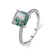 Load image into Gallery viewer, 2.25Ct 8x8mm Cushion Moss Agate Gemstone Promise Engagement Rings 925 Sterling Silver Stripes Ring Gift For Her - Shop &amp; Buy
