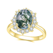Load image into Gallery viewer, 2.85CT 8X10mm Moss Agate Oval Cut Unique Cluster Halo Engagement Rings in 925 Sterling Silver Women Gemstone Ring - Shop &amp; Buy