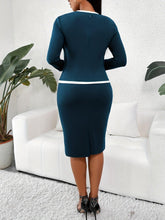 Load image into Gallery viewer, 2 In 1 Contrast Trim Dress, Elegant Bodycon Long Sleeve Dress For Office &amp; Work, Women Clothing - Shop &amp; Buy

