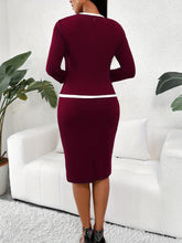 Load image into Gallery viewer, 2 In 1 Contrast Trim Dress, Elegant Bodycon Long Sleeve Dress For Office &amp; Work, Women Clothing - Shop &amp; Buy
