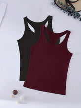 Load image into Gallery viewer, 2 Pack Plus Size Casual Tank Top Set, Women&#39;s Plus Solid Round Neck Racer Back Tank Top Two Piece Set - Shop &amp; Buy

