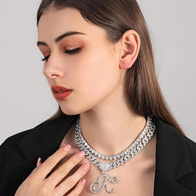 Load image into Gallery viewer, 2 PCS Silver Initial Pendant Necklace - Durable and Luxurious Miami Cuban Chain with Layered Heart Shape - Shop &amp; Buy
