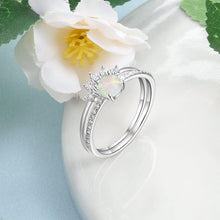 Load image into Gallery viewer, 2 Pcs/Set 925 Sterling Silver Stackable Opal Ring Clear CZ Finger Rings for Women Wedding Band - Shop &amp; Buy
