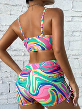 Load image into Gallery viewer, 2 Piece Colorful Swirl Print High Waist Shorts Bikini Set - Stretchy, Spaghetti Strap, Knotted, High Stretch Polyester Fabric - Shop &amp; Buy
