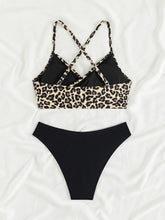 Load image into Gallery viewer, 2-Piece Leopard Print Bikini Set - V-Neck with Crisscross Detailing, Stretch-Fit Spaghetti Straps - Shop &amp; Buy
