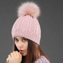 Load image into Gallery viewer, Women Double Deck Knitted Wool Hat Winter Natural Raccoon Fur Warm Caps Female Pom Pom Hats Ladies Fashion
